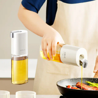 【輕奢廚房】自動開合加厚玻璃油壺(500ml 廚房料理 防漏油瓶 分裝罐 橄欖油 油醋瓶 醬油瓶 調味罐)