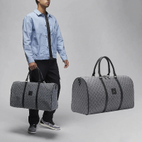 【NIKE 耐吉】旅行袋 Jordan Monogram 灰 黑 滿版印花 大空間 皮革 健身包 肩背包(JD2413026AD-002)