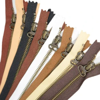 50pcs/Lot Vintage Metal Ykk Zipper 5# 20cm 30cm 35cm 45CM 50cm Close End Ring Bronze Teeth Leather Handbag Sewing Accessory