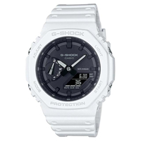 【CASIO 卡西歐】G-SHOCK 八角雙顯手錶(白GA-2100-7A)