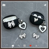 Cute Love Chain Case for Realme Buds T300 /t100 /Air5/air5 Pro Earphone Protect Silicone Cover Luxury Plating Bow Keychain cover