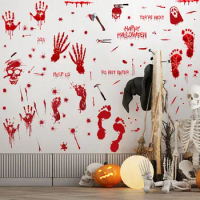 Bloody Handprint Stickers Halloween Decoration Wall Window Door Home Stickers Haunted House Bathroom Toilet Prop Halloween Party
