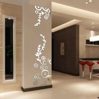 DIY Acrylic Flower and Round Wall Sticker 3D Mirror Surface Wall Decals Modern Mirrored Stickers Bedroom Living Room Deco