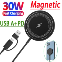 30W Magnetic Wireless Charger Fast Charging Pad Stand for iPhone 15 14 13 Pro Max Airpods PD Macsafe Phone Chargers Dock Station