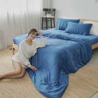 BUHO 台製300織100%TENCEL純天絲3.5尺單人床包+石墨烯涼被三件組(英爵藍)