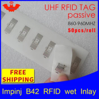 RFID tag UHF sticker Impinj B42 wet inlay 915mhz868mhz 860-960MHZ Higgs3 EPC 6C 50pcs free shipping adhesive passive RFID label