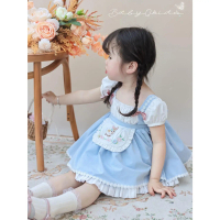 Váy Công Chúa Bé Gái, Váy Xếp Nếp Lolita Nhỏ Lolita Chính Hãng Có Nơ, Thoải Mái Và Mềm Mại, Màu Xanh