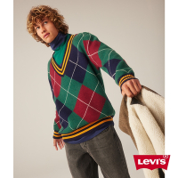 Levis 男款 貴族學院風寬鬆版V領菱格紋毛衣