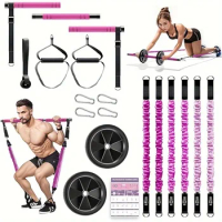 Resistance Bands Pilates Bar Kit with Roller for Working Out - Ankle Resistance Bands Included for Men and Women - High-Quality