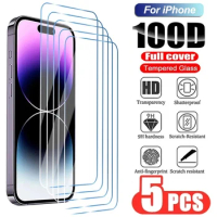 5Pcs Tempered Glass for IPhone 15 14 13 12 11 Pro Max Screen Protector for iphone 12 Mini 13 14 15 Plus SE X XR Protective Cover