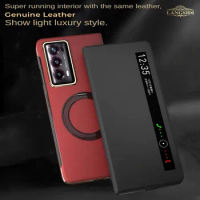 Top layer cowhide Leather for Honor Magic V2 Case Car Magnetic Mount Integrated Flap Protection Case for Honor Magic V2