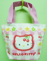 【震撼精品百貨】Hello Kitty 凱蒂貓 小手提袋 櫻桃小花粉白格子  震撼日式精品百貨