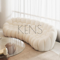 【KENS】沙發 沙發椅 侘寂風異形氣泡布沙發設計師簡約實木可移動輕奢弧形北歐布藝沙發