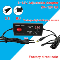 AC/DC Adjustable Power Adapter Supply 3V-12V 4A 5A Speed Control Volt Display 12v 5a LED driver 3.3v 4v5v8.4v5a dimmabledriver