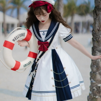 原創海風微咸op海軍風洛麗塔學院風少女水手領短服lolita連衣裙夏
