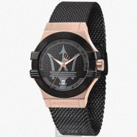 【MASERATI 瑪莎拉蒂】瑪莎拉蒂男女通用錶型號R8853108010(黑色錶面玫瑰金錶殼深黑色米蘭錶帶款)