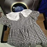Girls' dress for summer 2026, new short-sleeved baby dress, stylish plaid dress, children's princess