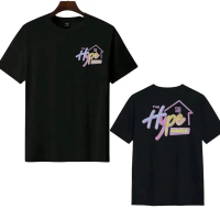 T-Shirt Hitam The Hype House dengan Logo Berwarna-warni untuk Lelaki dan Wanita - Pakaian Kasual Uni