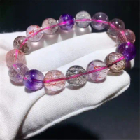 12mm Natural Colorful Super Seven 7 Purple Rutilated Quartz Bracelet Jewelry For Women Men Luck Gift Beads Crystal Strands AAAAA