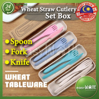 Portable Cutlery Set Wheat Straw Spoon Folk Set Eco-Friendly Reusable Travel Cutlery- Office / Stude