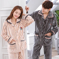 Winter Thicken Warm Flannel Pajama Sets for Women Men Lovers Couple Long Sleeve Coral Velvet Sleepwear Suit Loungewear Homewear