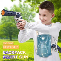 Electric Water Gun Revolver Double Gun Backpack Automatic Summer Outdoor Kids Toy Beach Water Splashing Shooting Game Boys Gift