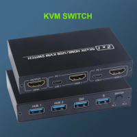 HDMI KVM Switch 4 Port 4K USB Switch KVM VGA Switcher Splitter Box for Sharing Printer Keyboard Mouse KVM Switch HDMI USB Hub