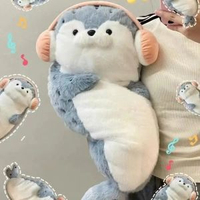 可愛海豹玩偶公仔睡覺抱枕超軟海獺毛絨玩具床上抱睡送女生日禮物耳機海豹藍色70釐米【超軟雲朵般手感】