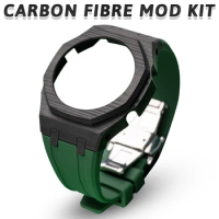 Luxury Carbon Fiber Case for Casioak GA2100 GA2110 Modification Kit for GA-2100 GA-B2100 2110 Metal Bezel Frame &amp; Rubber Strap