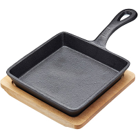 《Master》木盤+迷你單柄鑄鐵煎烤盤(長14.5cm) | 平底鑄鐵烤盤煎盤