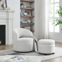Swivel Barrel Chair, Living Room Swivel Chair with Round Storage Chair, 360 ° Swivel Club Chair with Upholstered Modern Armchair