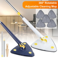 New Telescopic Triangle Mop Adjustable Squeeze Wet and Dry Use Water Absorption 360° Rotatable Spin Cleaning Mop Home Floor Tool