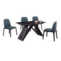 文創集 杜亞特4.3尺岩板餐桌科技布餐椅組合(一桌四椅組合)-130x80x72cm免組
