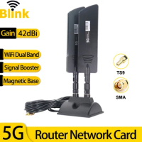 5G CPE Pro Router Antenna 42dbi Dual Band Amplifier External Extender Magnetic Base for Mobile Network Signal Booster TS9 SMA