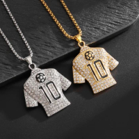 Fashionable Full Zircon Black Enamel No. 10 Jersey Pendant Necklace Hip Hop Trend Football Sports Game Party Jewelry for Men