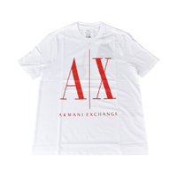 A│X Armani Exchange經典壓印字母LOGO造型純棉短袖T恤(XS/S/M/L/白x紅字)