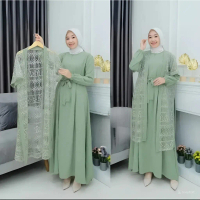 Gamis Set Outher Terpisah Bahan Cringkle Airflow Mix Brukat Malika Premium Rayya Dress Outher Muslim