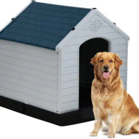 Dog House Large Dog Crates 39 Inch High Plastic Dog House Kennels with Air Vents and Elevated Floor, Blue, 31Lx35Wx32H
