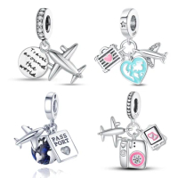 Silver Colour Travelling Aircraft Pendant Fit Pandora Charms Silver Colour Original Bracelet for Jewelry Making