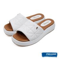 【PEGADA】巴西寬帶軟墊厚底皮質拖鞋 白色(233703-WH)
