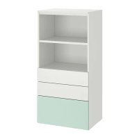 SMÅSTAD/PLATSA 書櫃, 白色 淺綠色/附3個抽屜, 60x42x123 公分