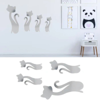 Cat Acrylic Mirror Wall Stickers For Kids Room Home Decor Acrylic Cat Decals Mural Mirrored Decorative Sticker