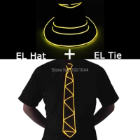 Cheap EL Glowing Props EL Wire Tie + EL Hat LED Strip Light up Luminous Necktie and Hat for Men Club Party Bar Show