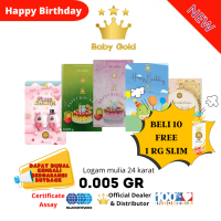 LOGAM MULIA BABYGOLD SERIES EDISI HAPPY BIRTHDAY & BARAKALLAH 0.005 GRAM EMAS MINI FREE ONLY LIVE