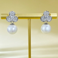 珍珠耳環925純銀耳針-花形鑲鑽11mm貝珠女飾品74gh24【獨家進口】【米蘭精品】