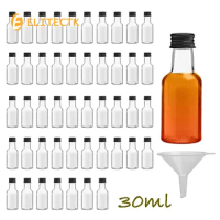 30ml Reusable Plastic Mini Liquor Bottles Empty Spirit Bottle with Screw Cap Liquid Funnel Miniature Bottles Weddings Parties