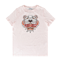 KENZO 紅字印花LOGO虎頭設計純棉女士短袖T恤(褪色粉)