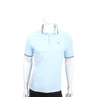 Emporio Armani GA 老鷹標誌條紋邊水藍色短袖POLO衫(男款)