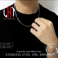 Kalung Titanium Pria Anti Karat Silver Asli Original Wanita Perak Putih Model Kotak Kalung Monel
