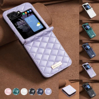 Wallet Small Fragrance Checkered Flip Leather Case For Samsung Galaxy Z Flip5 Z Flip4 Z Flip3 Magnetic Flip Z Flip 5 4 3 Cover